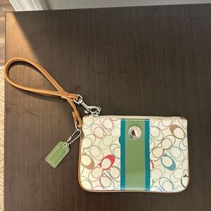 Coach Wristlet Women’s Mini Cream/Green/Blue/Pink. Great condition, NWOT.